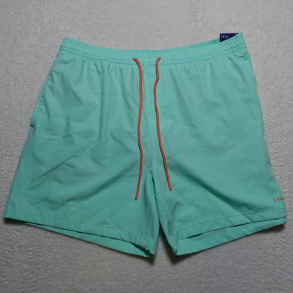 Huk Pursuit Volley Shorts Mens Large Aqua Blue 5.5 Inseam Fishing Swim Trunks